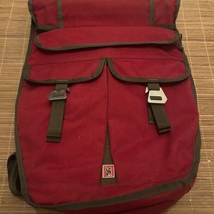 Chrome Industries Ivan rolltop waterproof backpack dark red with brown trim
